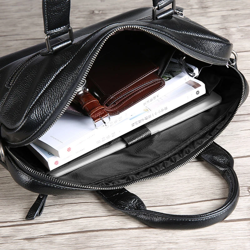 Business Men 100% Genuine Leather Briefcase Large Capacity Handbag Cowhide Laptop Shoulder Bag Tote File Bag For MaleF