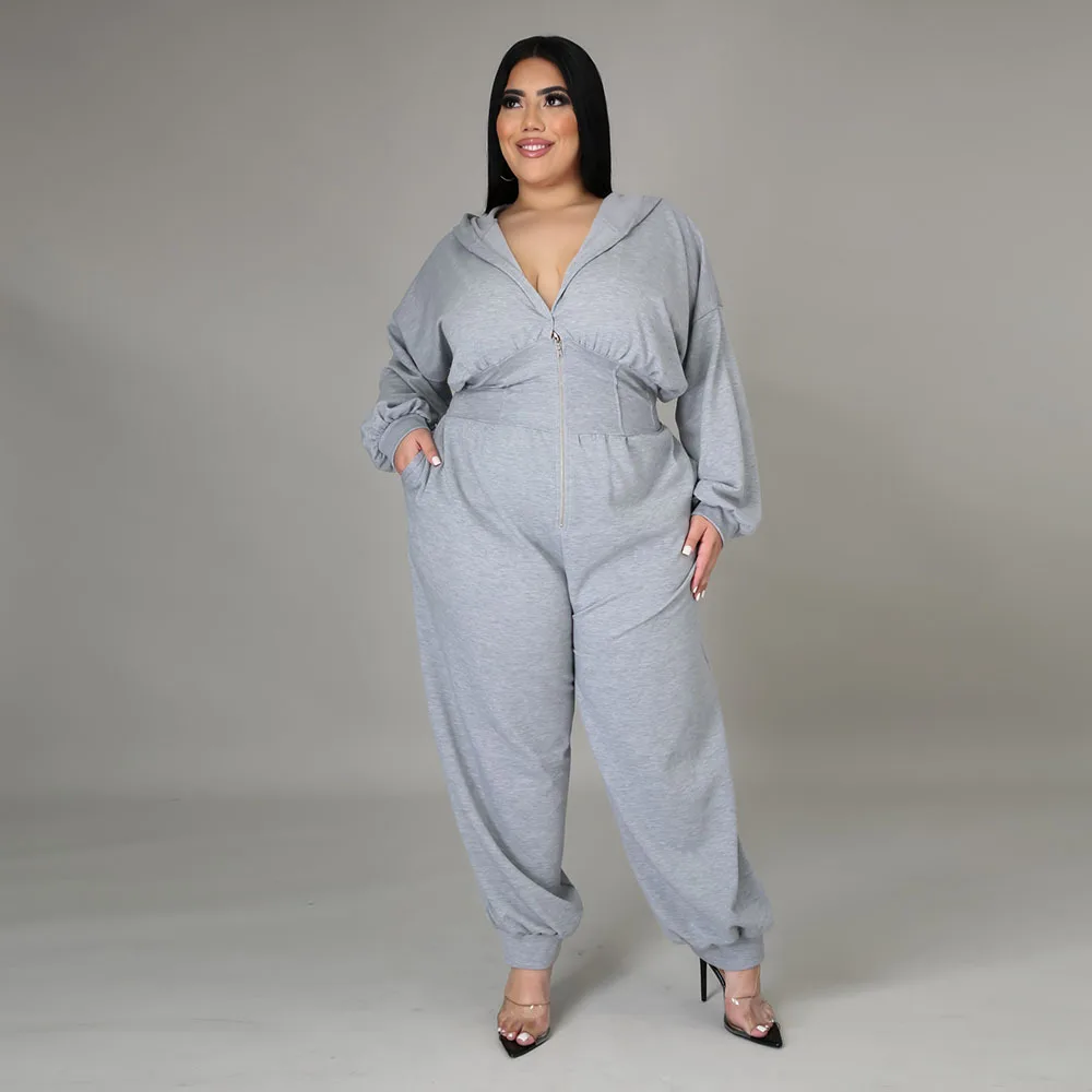 Женская одежда повседневный комбинезон с капюшоном на молнии свободные уличные