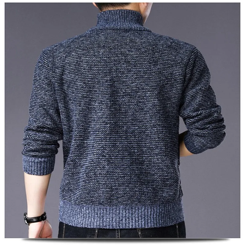 Winter Men Golf Jackets Fashion Casual Cardigan Zipper Plus Velvet Warm Thicken Golf Wear Man's Knit High Collar Sweater Jackets