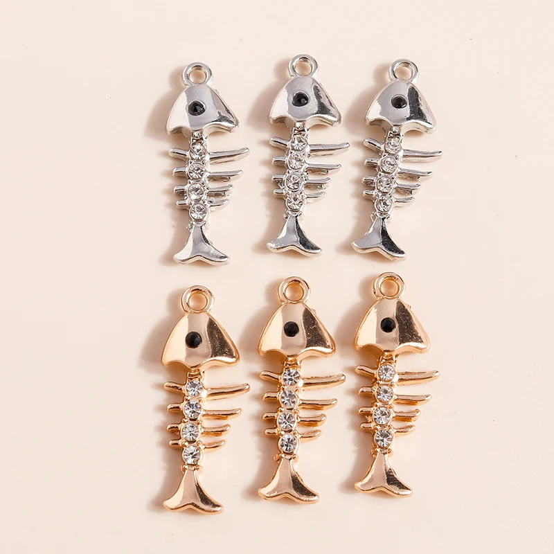 

10pcs Cartoon Crystal Fish Bone Charms for Jewelry Making Women Fashion Earrings Pendant Necklaces DIY Bracelets Crafts Supplies