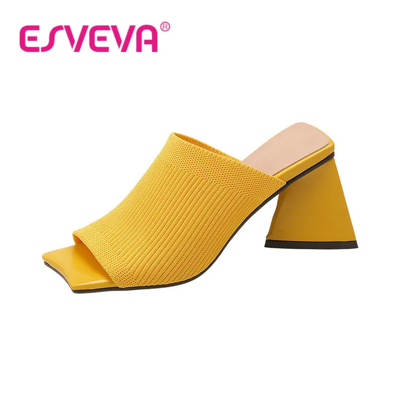 

ESVEVA 2022 Sexy Women Pumps High Heel knitting PU Leather Square Toe Platform Summer Spring Ladies Shoes Size 34-43