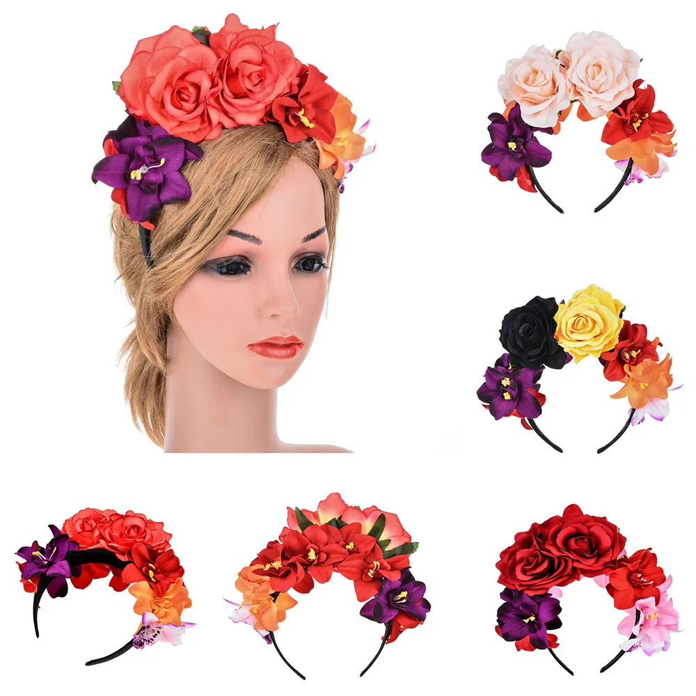 

Fashion Womens Simulated Rose Flower Crown Headband Headpiece Colorful Party Hair Hoop Rose Hair Accessories Wreath Hot Sale