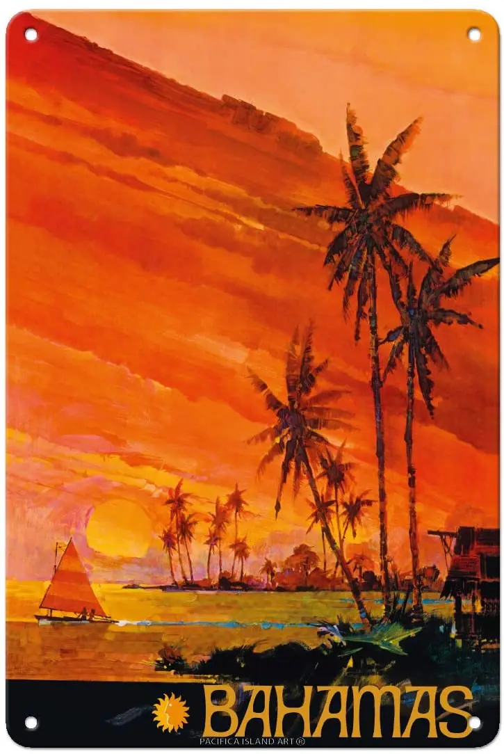 

Pacifica Island Art Bahamas - National Airlines - Vintage Airline Travel Poster c.1960s - 8in x 12in Vintage Metal Tin Sign
