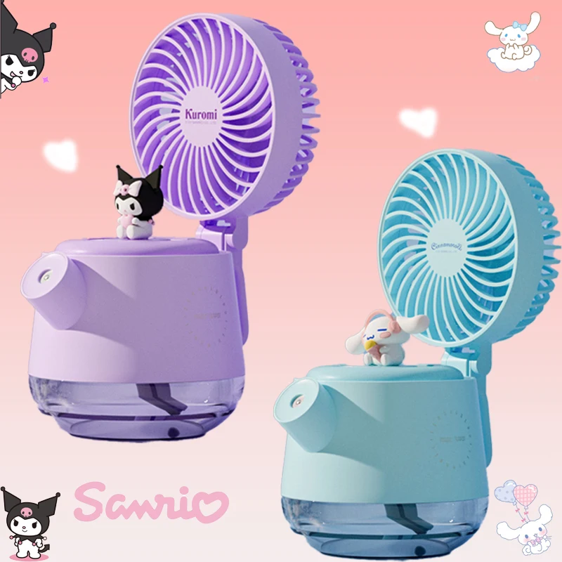 

Kawaii Sanrio Kuromi Электрический вентилятор Cinnamoroll мультяшный Usb распылитель светящийся фотографический маленький вентилятор для общежития