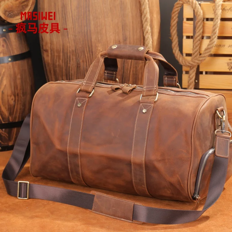 

Мужская Дорожная сумка из кожи Крейзи Хорс, вместительная сумочка для спортзала, уличная Ретро сумка на одно плечо в европейском и американ...