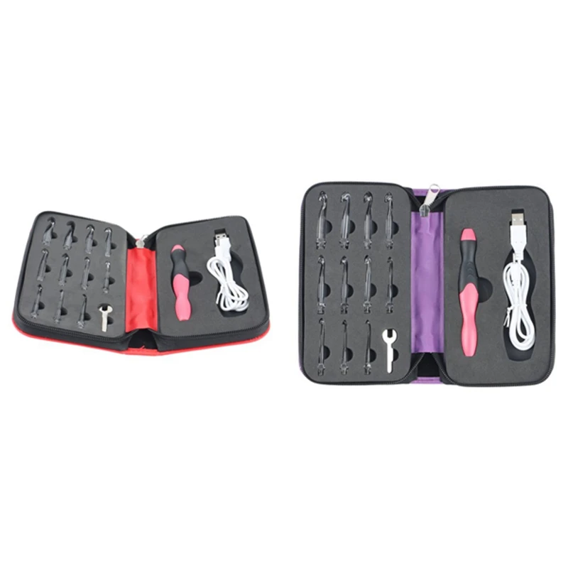 

11 в 1 USB светодиодсветодиодный светящиеся фиолетовые крючки для вязания, набор спиц, аксессуары для шитья, инструменты для шитья