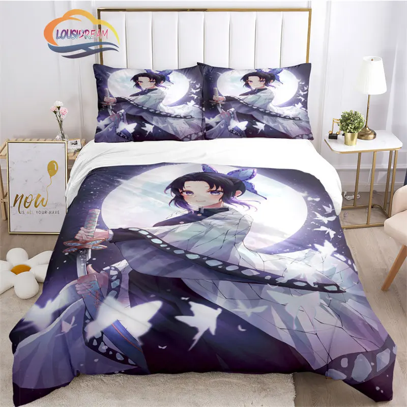 

Модные обои серии Kochou Shinobu, постельное белье из трех предметов, покрывало для Односпальной или двухспальной кровати для девушек, рассекающих демонов.