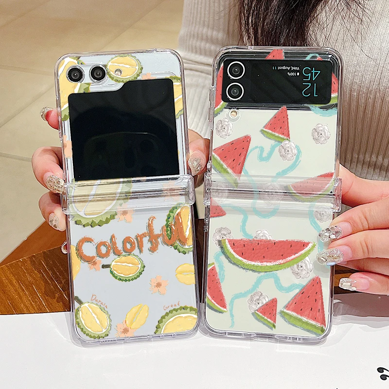 Чехол с изображением фруктов для Samsung Galaxy Z Flip 6 прозрачный жесткий складной чехол