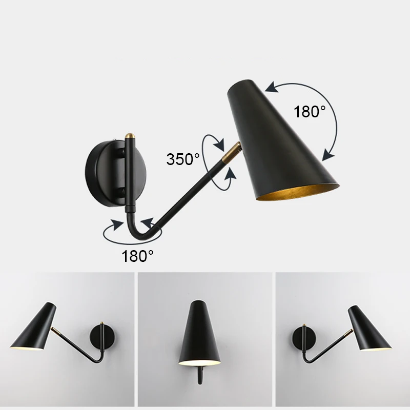 

Industrial Adjustable LED Wall Lamp Bedroom Bedside Vintage Retro Loft Wall Lights Black Metal Corridor Balcony Indoor Lighting