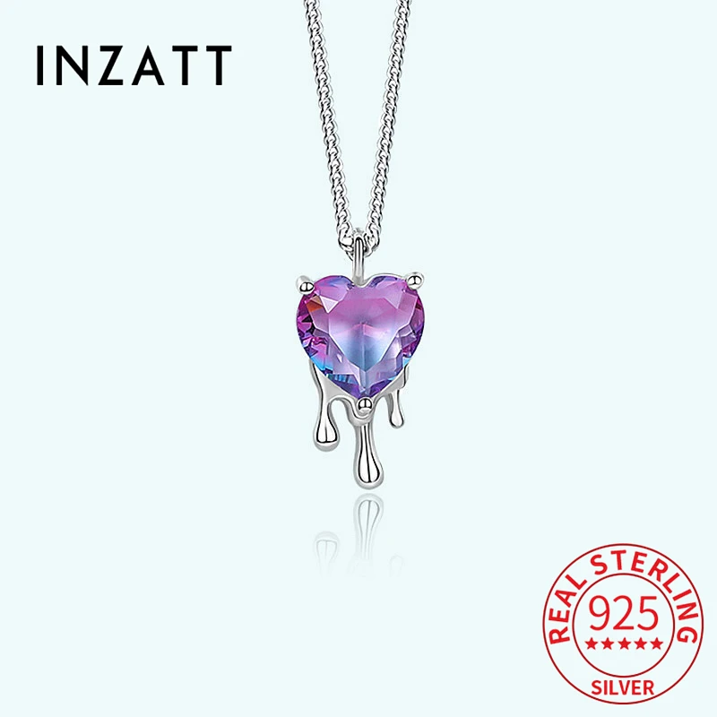 

INZATT INS Hot Real 925 Sterling Silver Dissolve Gradient Zircon Heart Choker Necklace For Women Cute Fine Jewelry Accessories