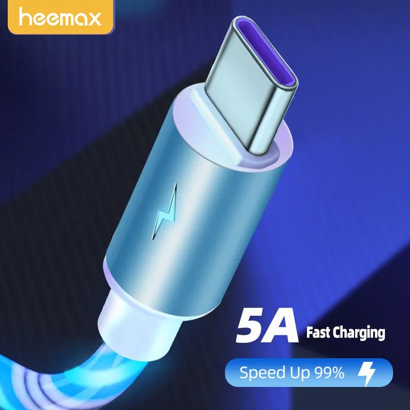 

5A Cylindrical Streamer Type c cable fast charging For huawei P40 P30 For OPPO Vivo For xiaomi For samsung Led USB C Cable