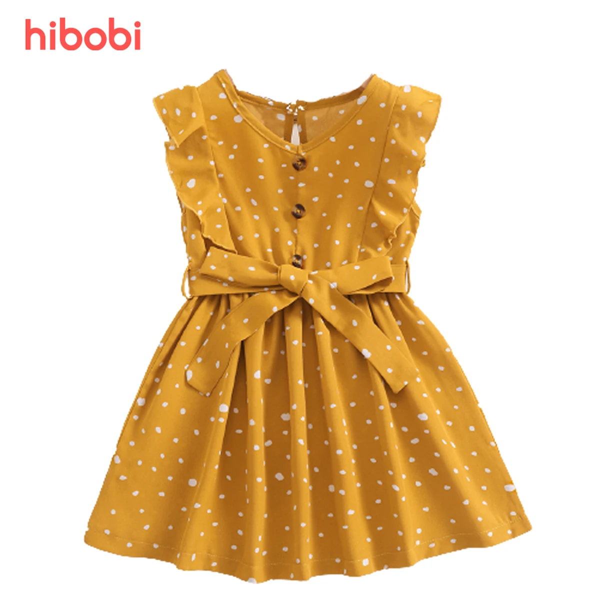 

Hibobi Toddler Girls Clothes Summer Dress Ruffles Polka Dot Bow Casual Sleeveless Dresses Princess Clothing Vestidos For 1-5Y