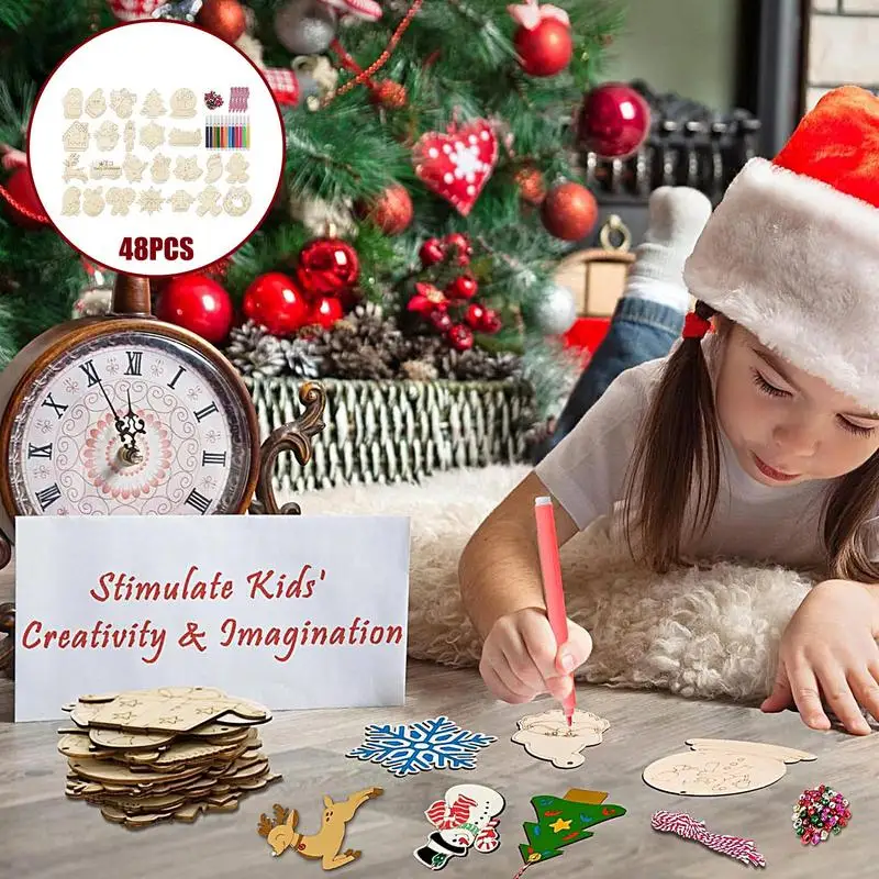 

Unfinished Wood Christmas Ornaments Creative Wood Slices Hanging Pendent Unfinished Wood DIY Crafts New Year Tree Decoration