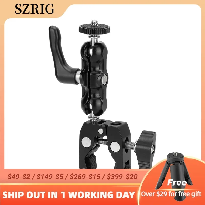

SZRIG Multi-Functional Ballhead Clamp Magic Arm Adapter With Bottom Clamp Super Robust Central Lock Knob For Universal Use