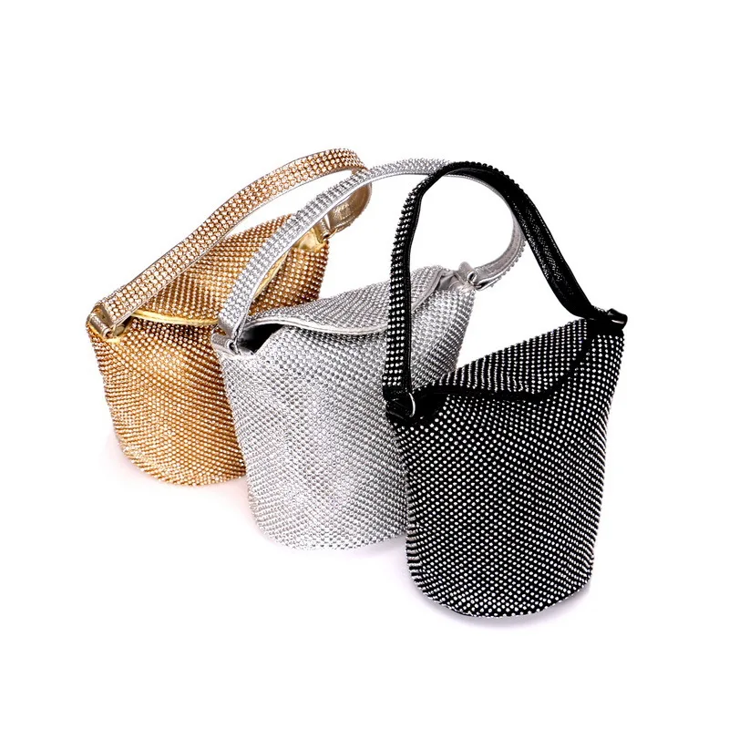 

Luxury Brand Design Women Rhinestone Evening Bag Diamond-Studded Wedding Party Clutch High Capacity Bling Bucket Tote Bag 2022