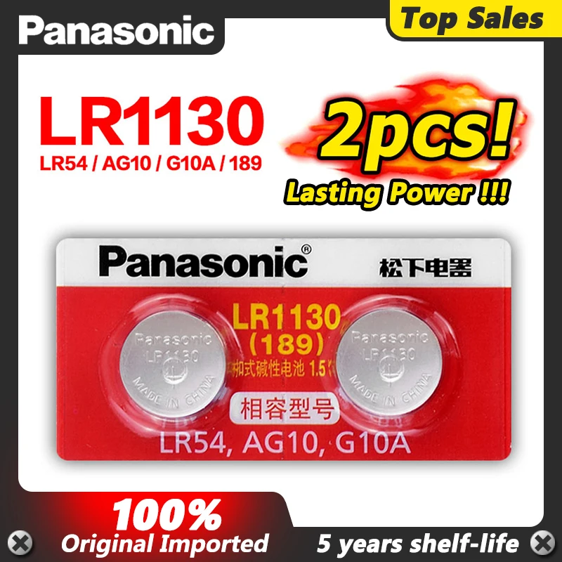 

Panasonic 2Pcs 1.5V AG10 Alkaline Battery 100% Original LR1130 Button Cell Batteries 389 LR54 SR54 SR1130W 189 LR1130 for Remote