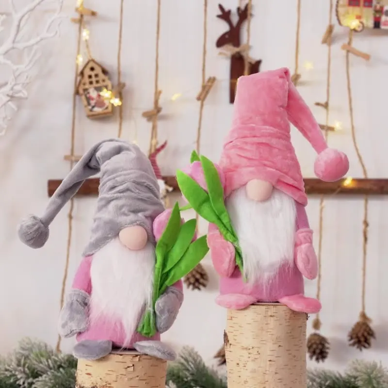 

Cute Faceless Dwarf Doll Figurines Ornament Holding Tulip Gnome Cute Desktop Decoration Happy Mother's Day Home Standing Post