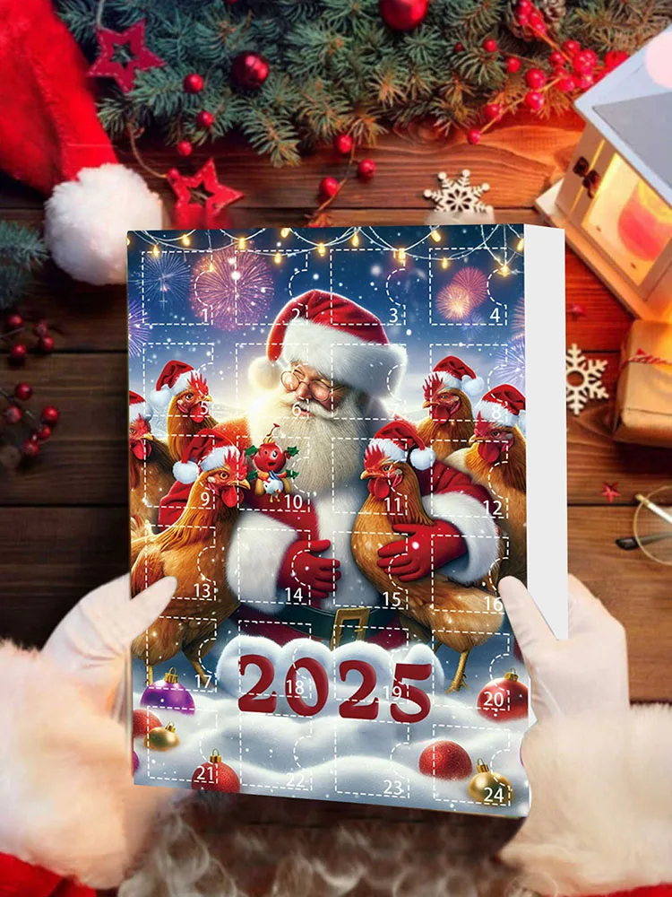 Фото Рождественский календарь обратного отсчета 2025 года, слепая коробка, курица, акриловая плоская подвеска, украшение для рождественской елки №1