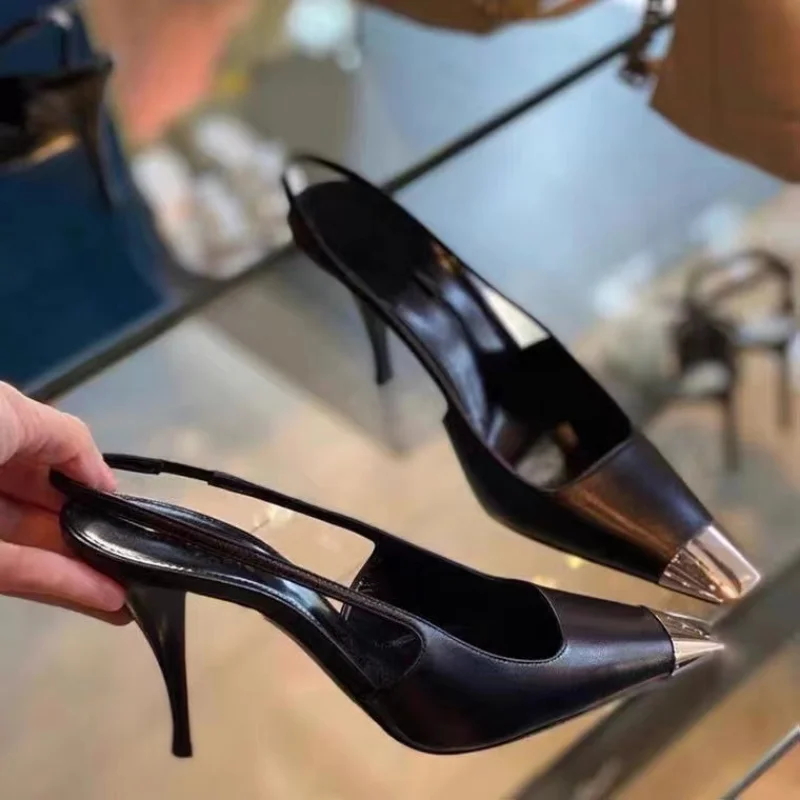 2022 New Summer Metal Small Square Toe Shallow Mouth with Stiletto Heel Women's Sandals