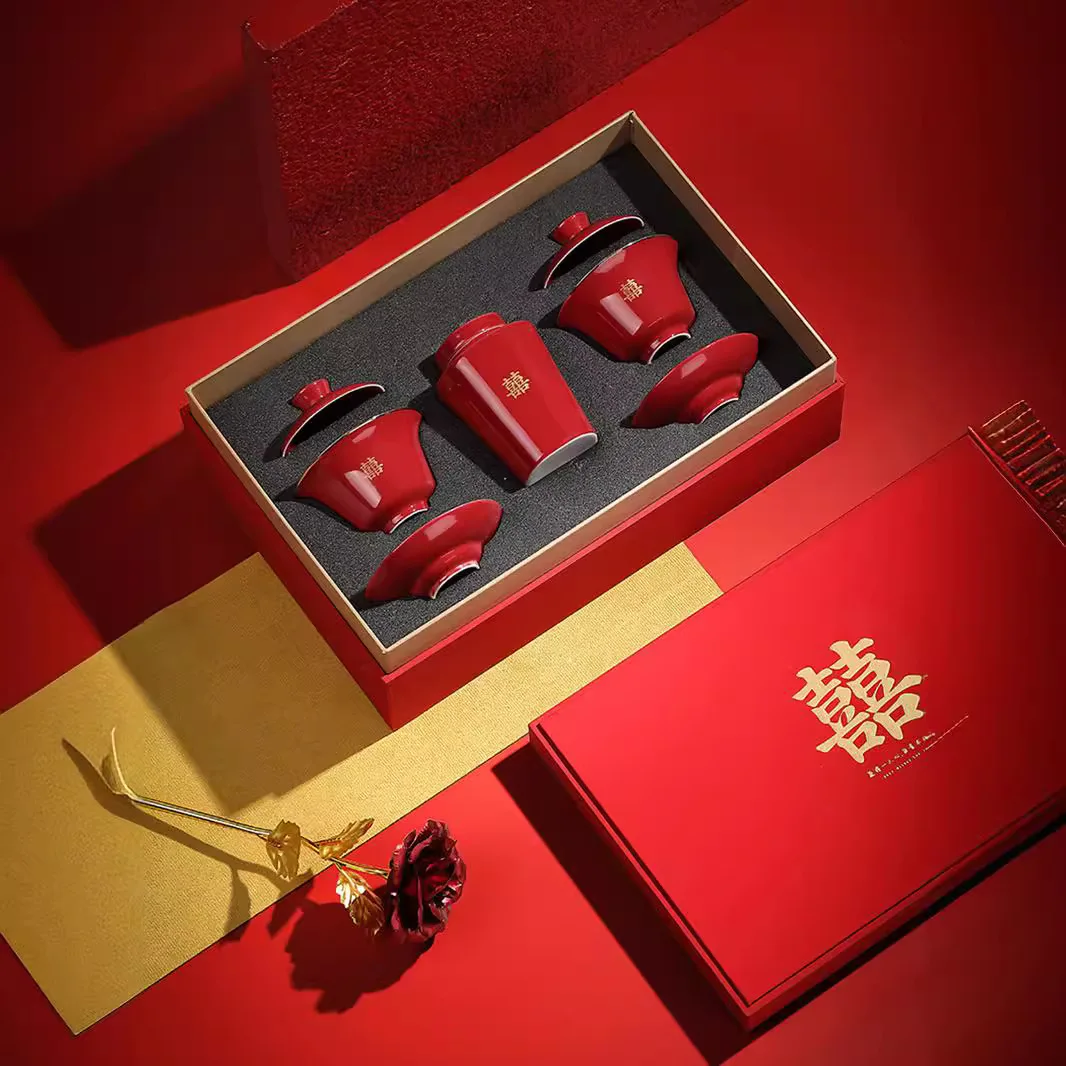 Свадебная сменная чашка набор для чайной церемонии поднос Xi чаша красные