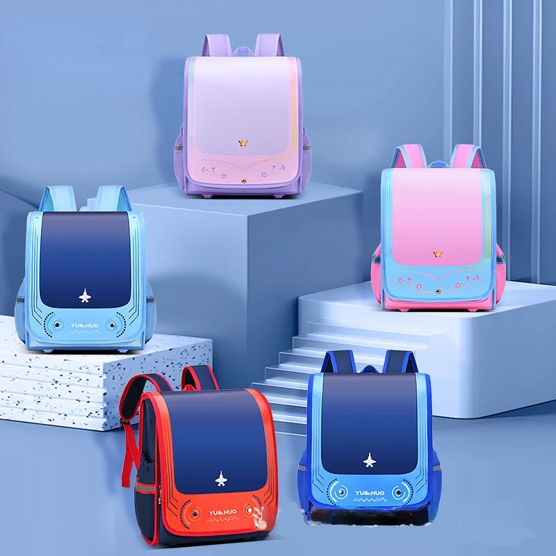 Japanese Style Boys Girls Simple Waterproof PU Backpacks 2022 New Grade 1-6 Children Primary School Students Fashion Schoolbags