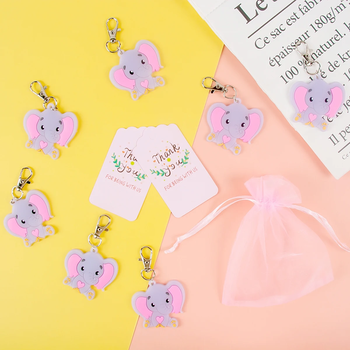10 шт. babyShower сувенир синий и розовый слон медведь брелок органза Подарочный пакет