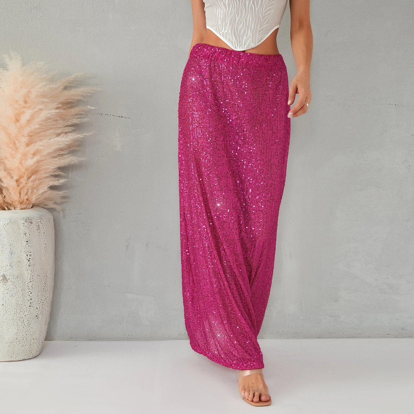 Женская юбка с блестками Элегантная черная трапециевидной формы высокой талией