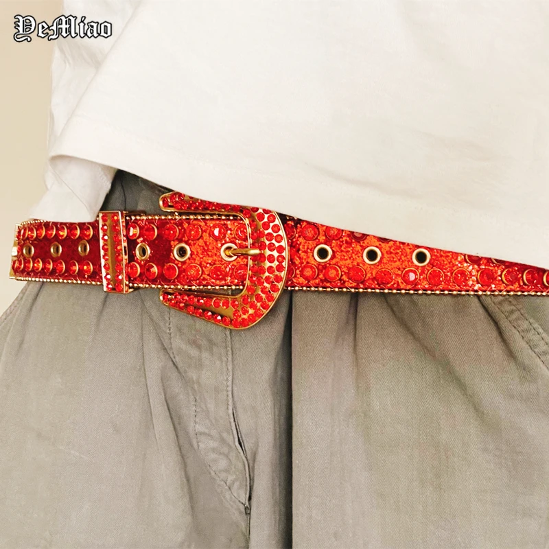 Роскошный дизайнерский хрустальный пояс унисекс панк бриллиантовая пряжка Y2K западный ковбойский пояс блестки стразы для женщин.