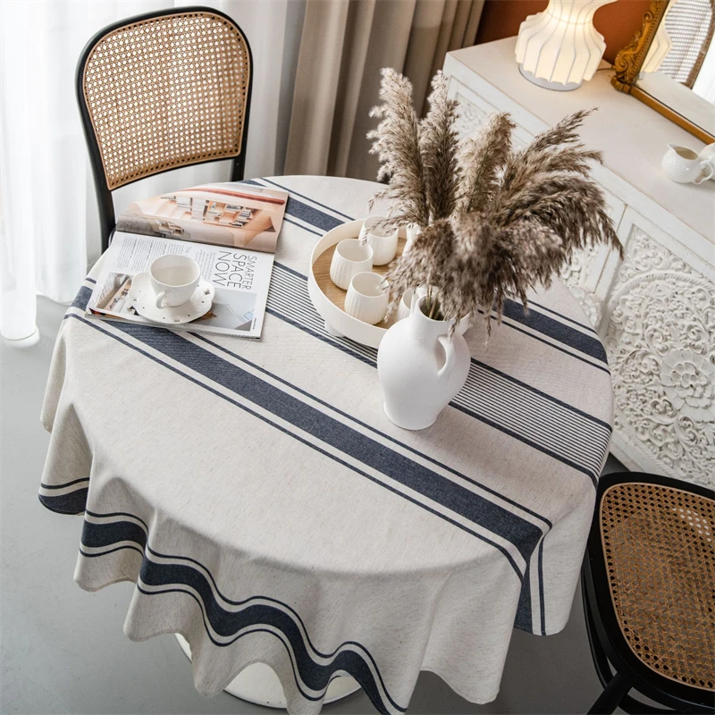 

Round Tablecloths Navy Cotton And Linen Striped Tablecloths American Table Cloths Coffee Table Cloths Easter Ramadan Decoration