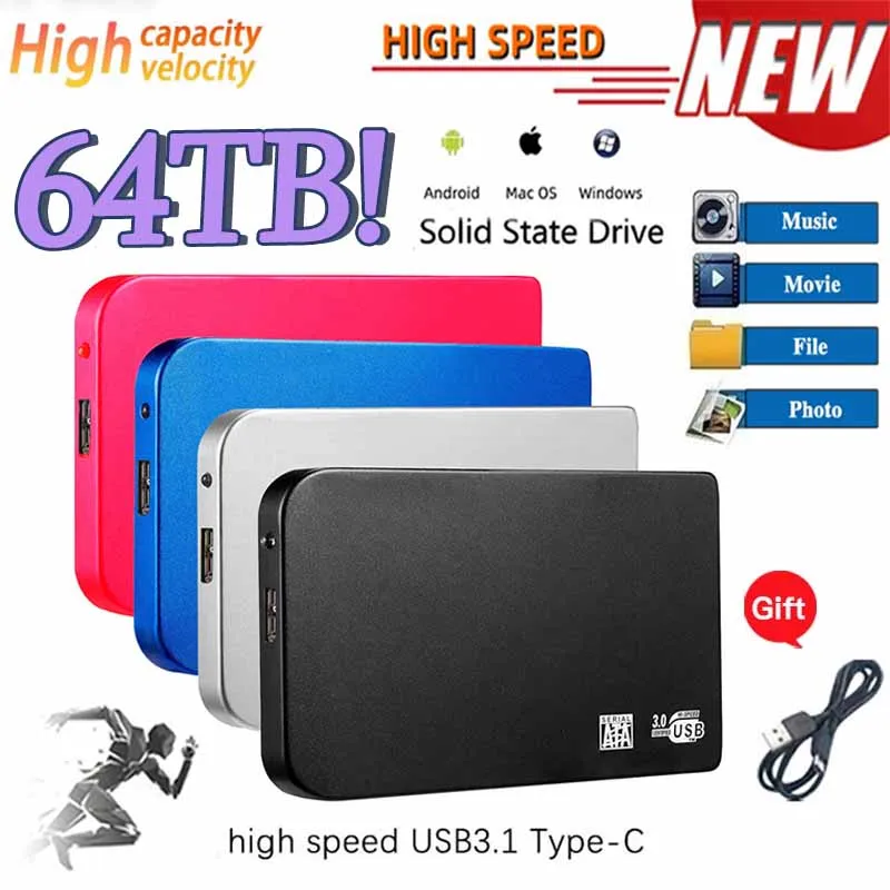 

Portable Original High-speed 1TB SSD 64TB External Solid State Hard Drive USB3.0 Interface HDD Mobile Hard Drive for Laptops