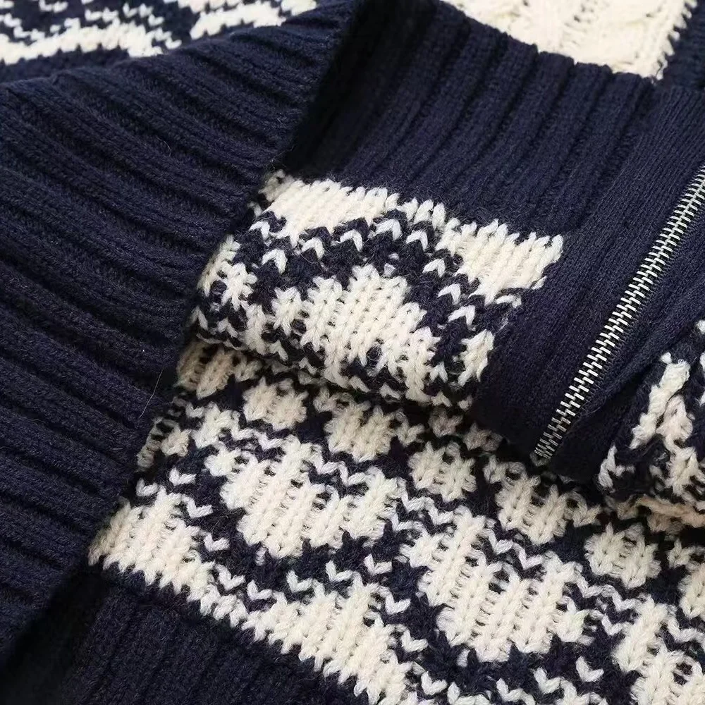 Женское жаккардовое вязаное пальто с восемью штанинами топ на молнии