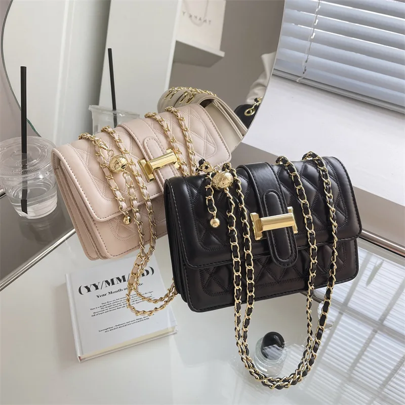 

Premium Texture Crowdsourcing 2022 New Pu White Diamond Lattice Chain Bag Fashion Messenger Small Square Women's Bag Girl
