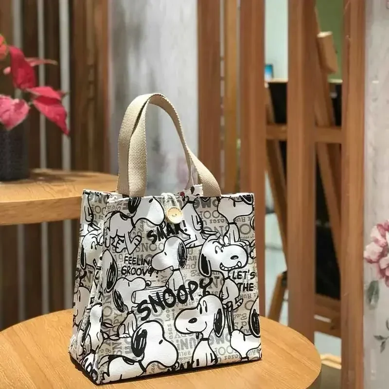 Фото Сумка-бокс для обеда Snoopy, сумка с рисунком милой мамы, холщовая сумка для работы, студенческая сумка для еды, сумка №1