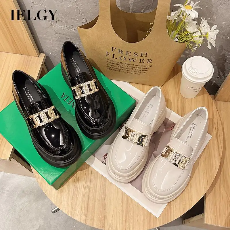 

IELGY British women's round toe leather shoes with trendy high platform