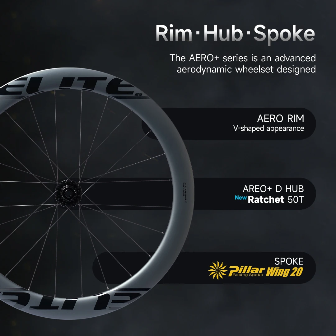 Фото ELITEWHEELS AERO+ Road Disc Break Сверхлегкая колесная пара из углеродного волокна с центральным замком, храповая система, ступица 50T №5