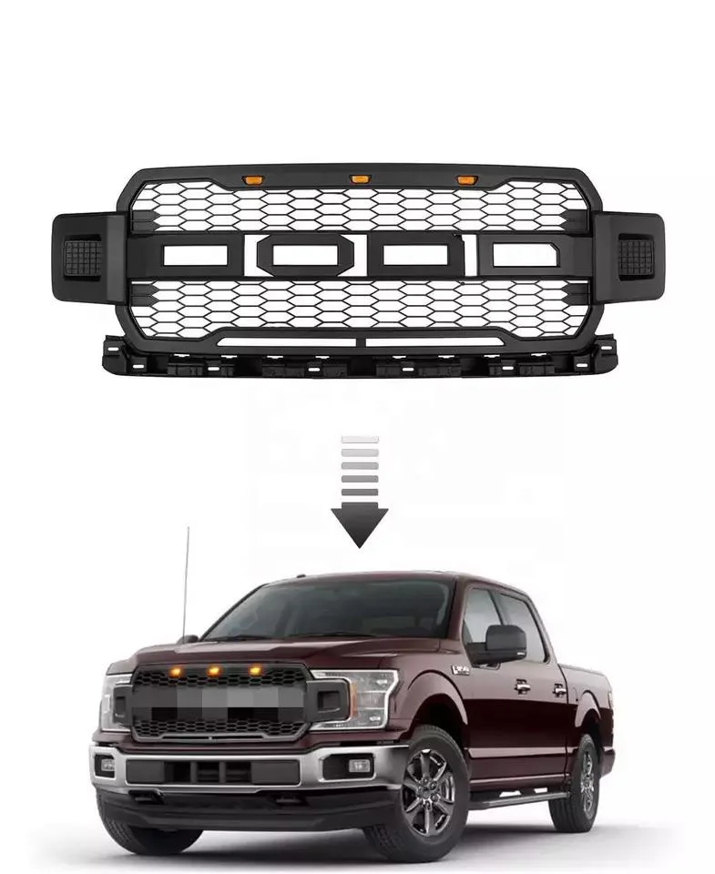 

Raptor Style Front Grille Grill Black With Amber LED Lights For F150 2018 2019 2020