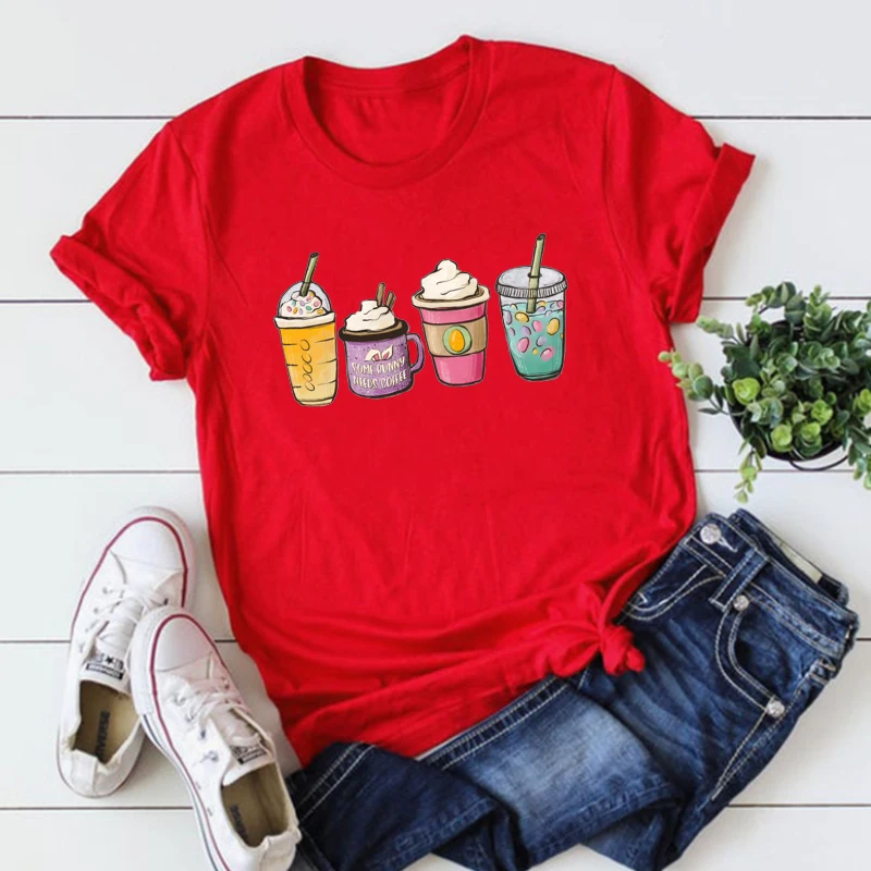 

Easter Coffee Bunny T Shirts Vintage Women Cute Easter Shirt Cozy Coffee Mug Shirts for Women Cute Easter Gift Easter Tees M