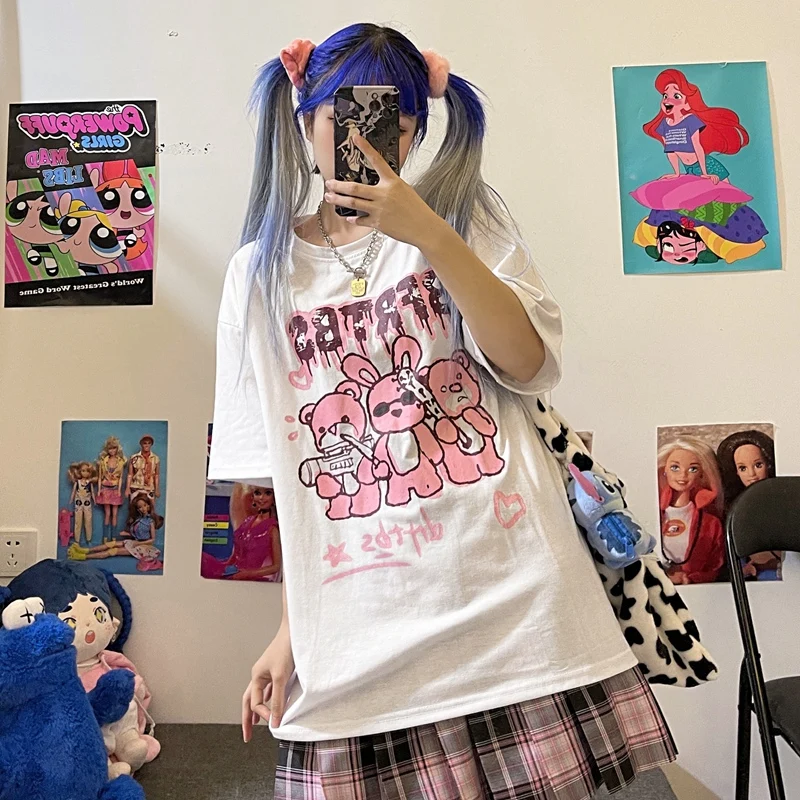 

Женская одежда, Женская футболка Y2k, рисунок в японском стиле Харадзюку, милый рисунок из аниме, футболка большого размера d, гранж-топ