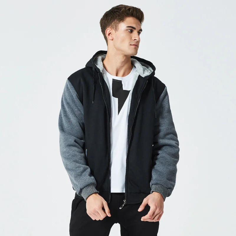 

Winter Thick Hoodies Men Zipper Hooded Coat Brand Mens Tracksuit Sweatshirt Patchwork Jackets Warm US/EUR Plus size Fleece Hoody