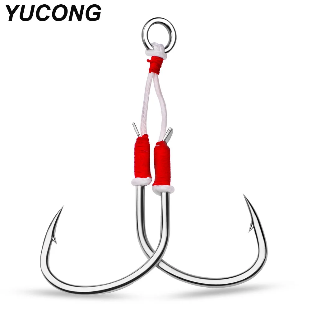 

YUCONG 10 пар двойные крючки 1/0-4/0, вспомогательный крючок для медленного джиггинга, крючки для рыб с бородкой, двойной медленный джиггинг ganchos anzol из высокоуглеродистой стали
