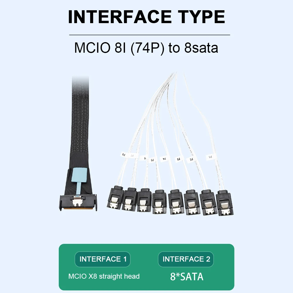 0 5 М PCI-E Slimline SAS SFF-8654 Кабель 8I–8X SATA PCIe5.0 X8–8*SATA Шнур 74P к 8*SATA 7P