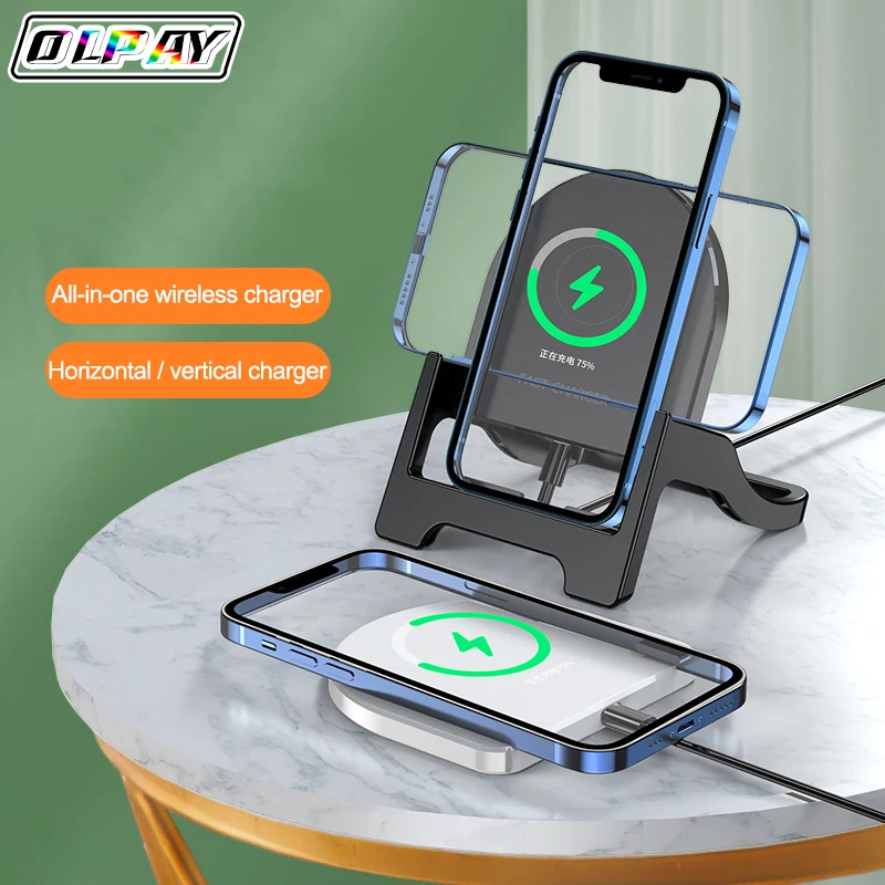 

OLPAY 15W Qi Wireless Charger Phone Holder For iPhone 13 12 11 Pro X Max XR Samsung S21 S20 S10 Fast Charging Dock Station Stand