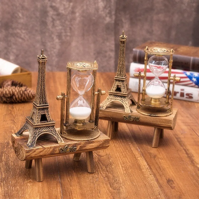 

Creative Gifts Retro Eiffel Tower Hourglass Decoration Ornament on Desktop Simple Modern Home Study Wooden Pendulum Sand Timer