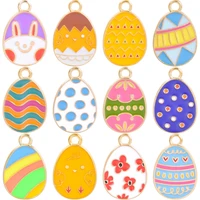 12pcs mix enamel charm pendant easter eggs accessories for women men pendant rabbit rainbow charms for jewelry making supplies