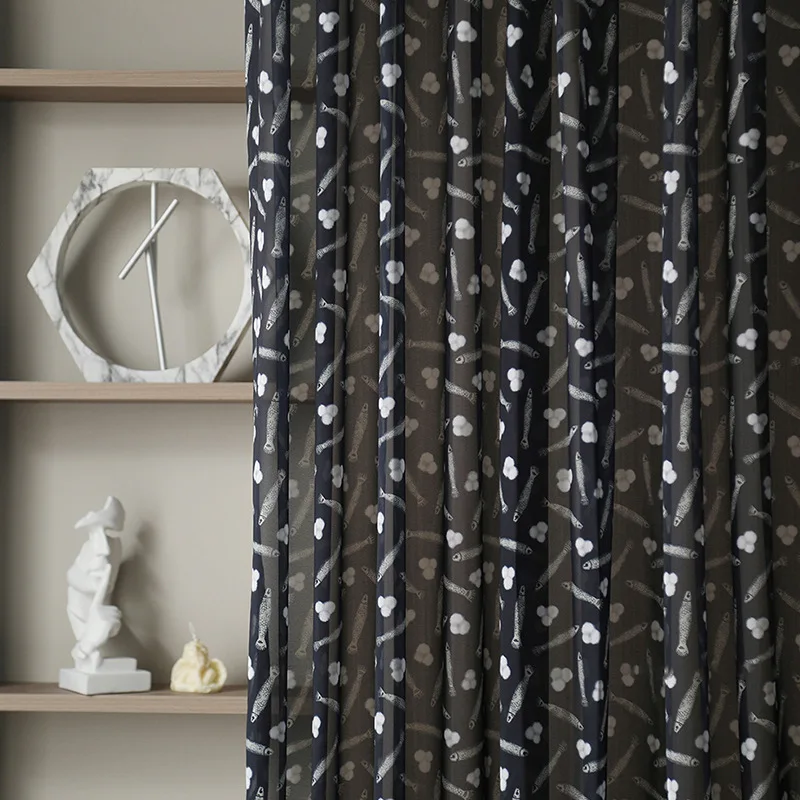 New Wild Simple Modern Kapok Fish Black Window Curtain Room Decor Curtains for Living Dining Room Bedroom (0)