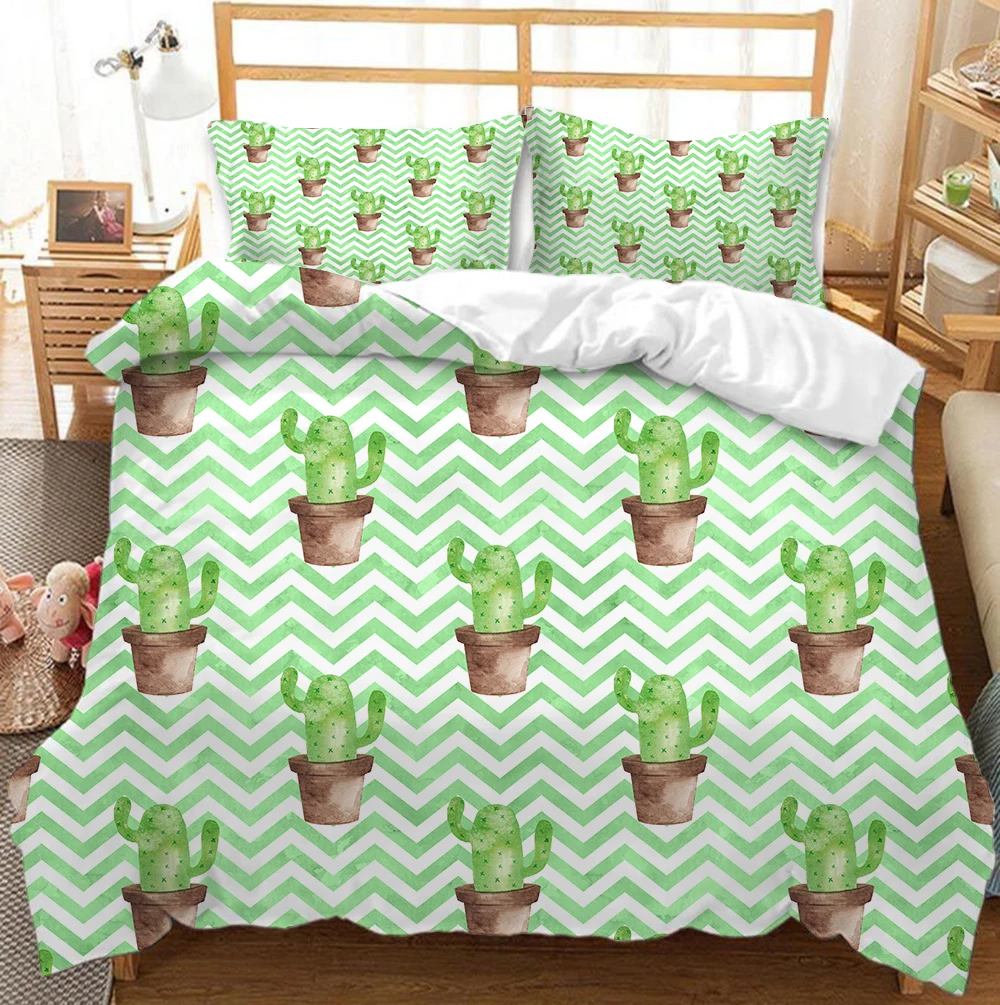 

Striped Plants Duvet Cover Single/Double/Queen Size Comforter Cover for Kids Girls Skin-Friendly Bedding Set with PillowCases