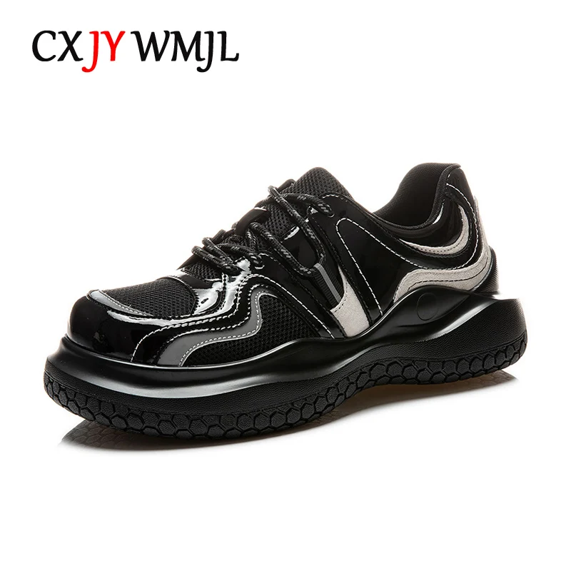 

CXJYWMJL Genuine Leather Autumn Sneakers for Women Casual Sports Mesh Vulcanized Shoes Ladies Thick Sole Breathable Fashion Flat