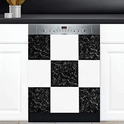 

Walle Black and White Grid Dishwasher Magnet Cover Sticker,Kitchen Decor Art Refrigerator Magnetic Decal Panels,Fridge Door Cove