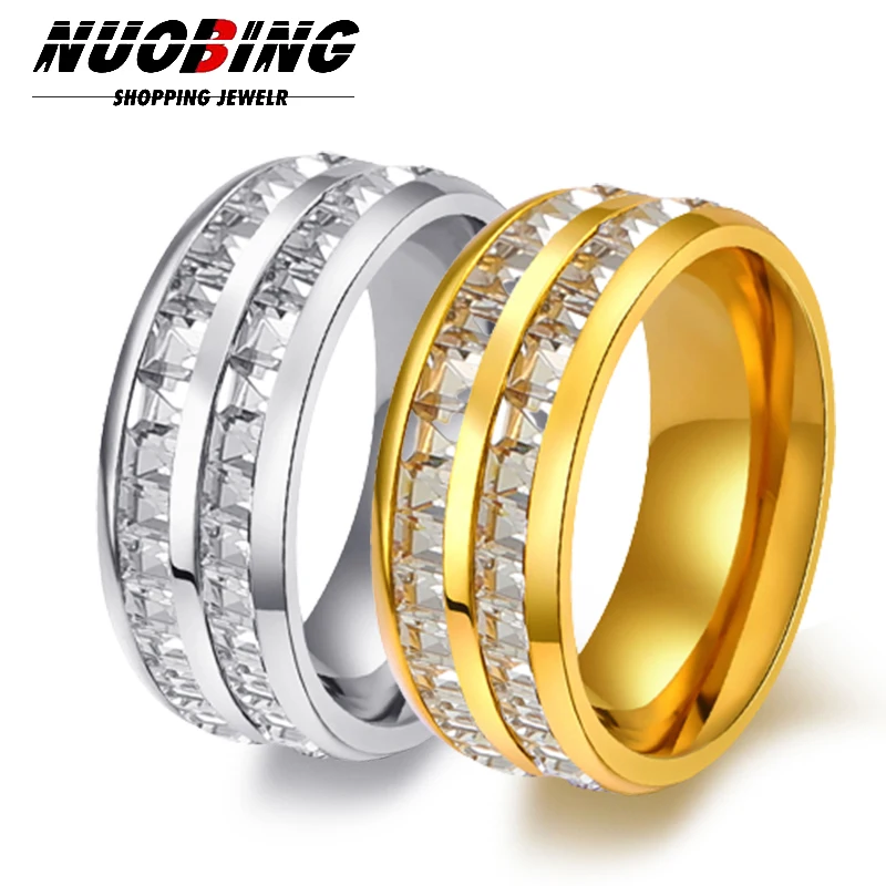 

8MM Square Diamond Fashion Luxury Premium Stainless Steel Jewelry Covered With Crystal Men's And Women's Engagement Ring Gift