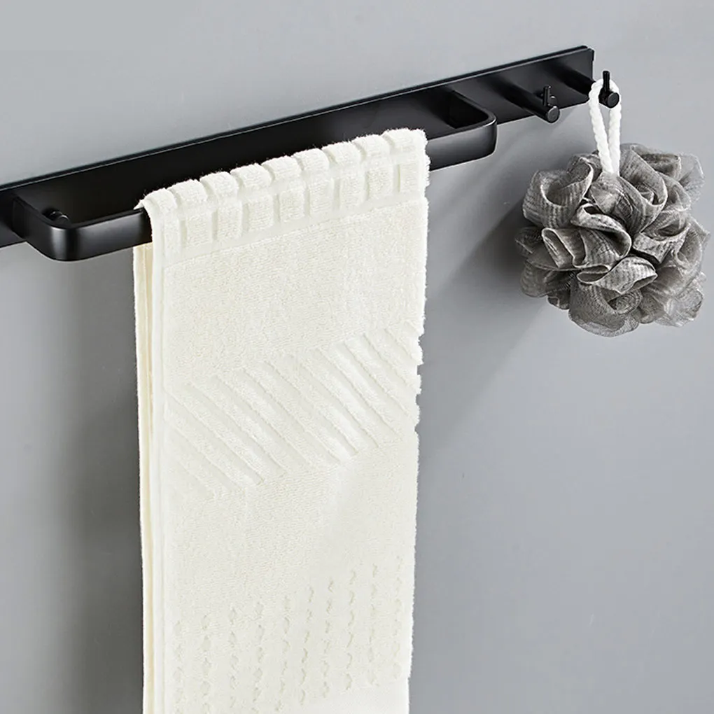 

Towel Multi-use Holder Wall-Mounted Rack Aluminum Hook Hangers Accessories